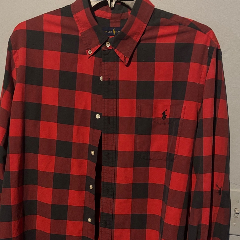 Upcycled Polo by Ralph Lauren Men's Checkered Red and Black Shirt w/ Kate moss